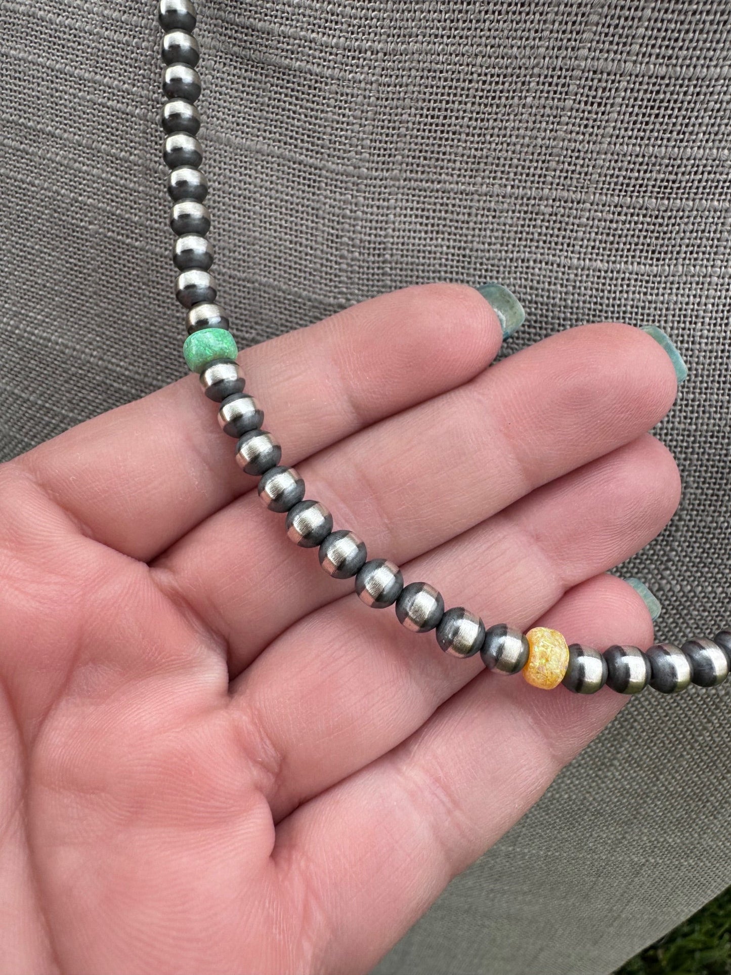 Handcrafted Fire Opal Collection & Sterling Silver Pearl Beaded 5mm Necklace 20"