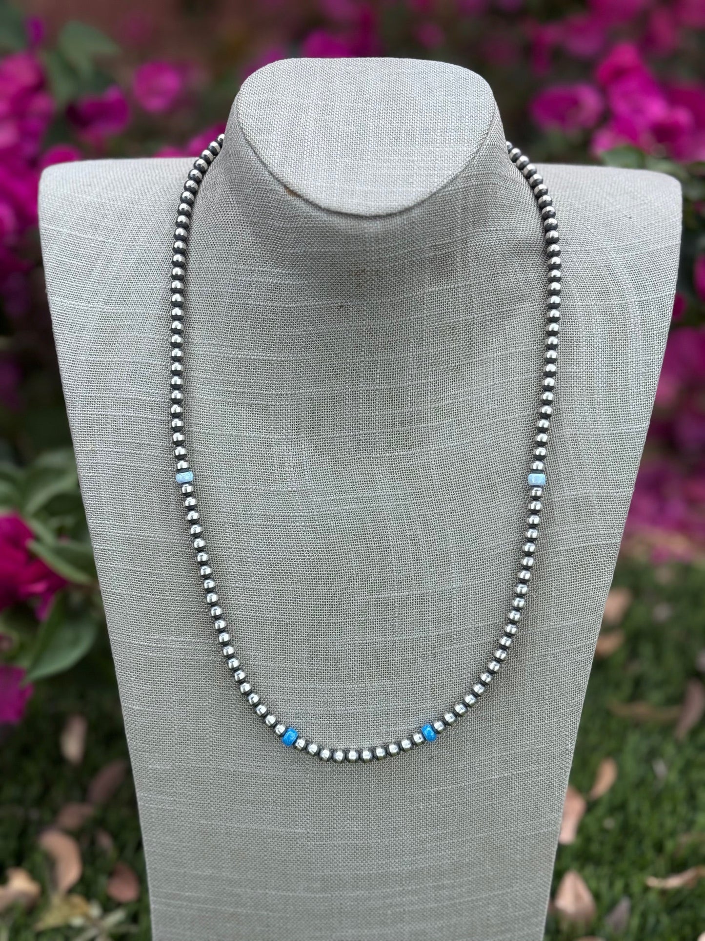 Handcrafted Fire Opal Collection & Sterling Silver Pearl Beaded 5mm Necklace 24"