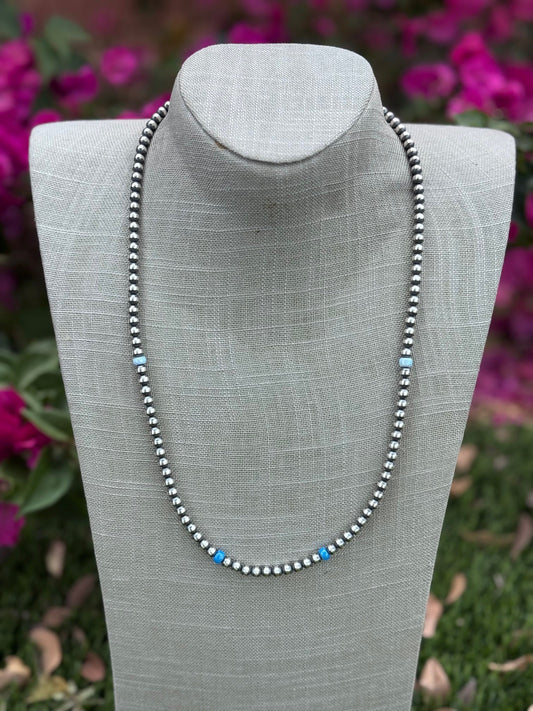 Handcrafted Fire Opal Collection & Sterling Silver Pearl Beaded 5mm Necklace 24"