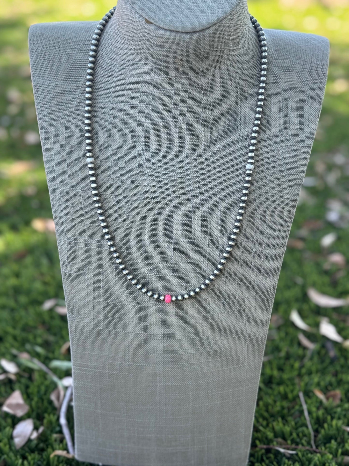 Handcrafted Fire Opal Collection & Sterling Silver Pearl Beaded 5mm Necklace 24"