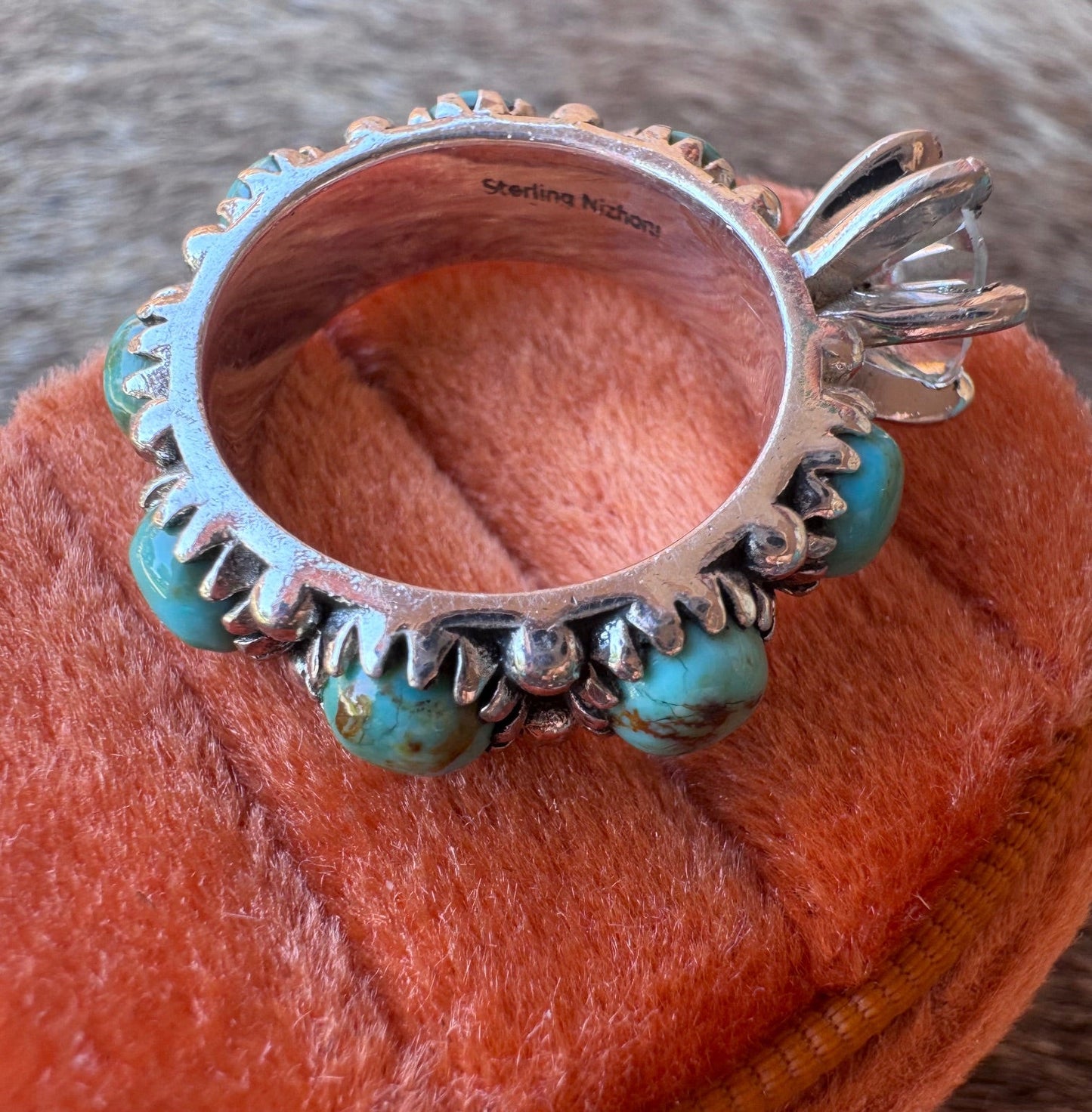 Kingman Turquoise & White Topaz Sterling Silver Forever Ring