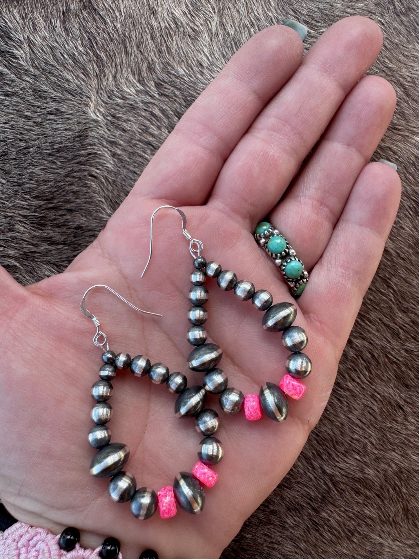Handcrafted Hot Pink Fire Opal & Sterling Silver Pearl 4-8mm Mixed Beaded Hoop Dangle Earring