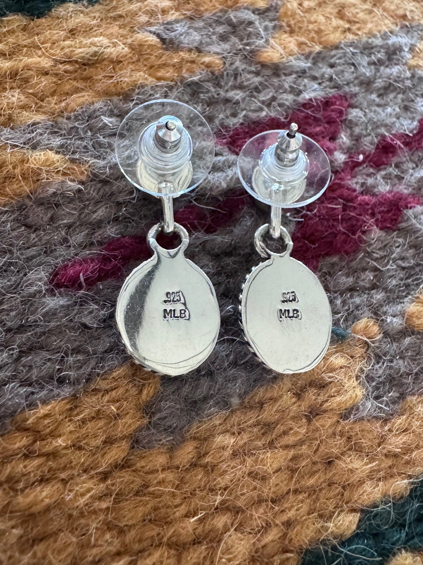 Handcrafted Kingman Turquoise & Sterling Silver 2 stone Post Dangle Earrings