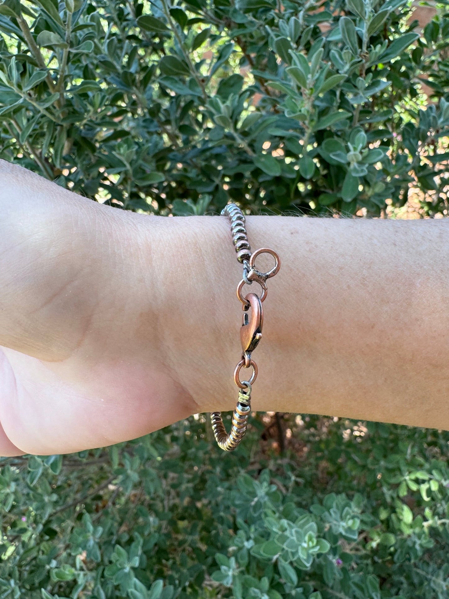 Handcrafted Copper 3mm Saucer Beaded Bracelet 7.5"