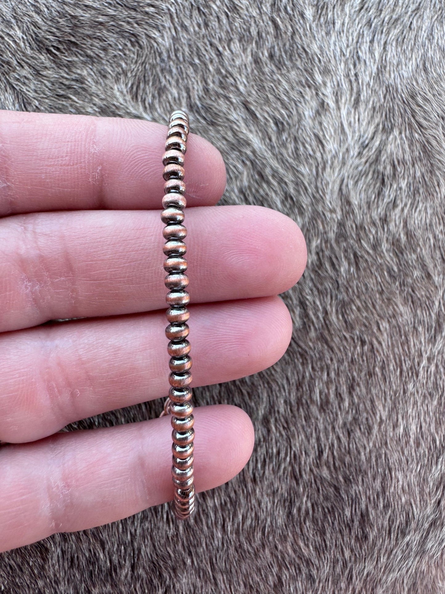 Handcrafted Copper 3mm Saucer Beaded Bracelet 7.5"