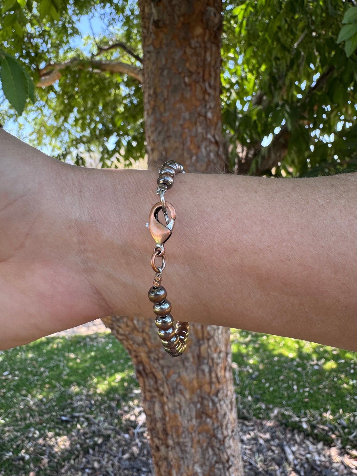 Handcrafted Copper 5mm Beaded Bracelet 7.5"