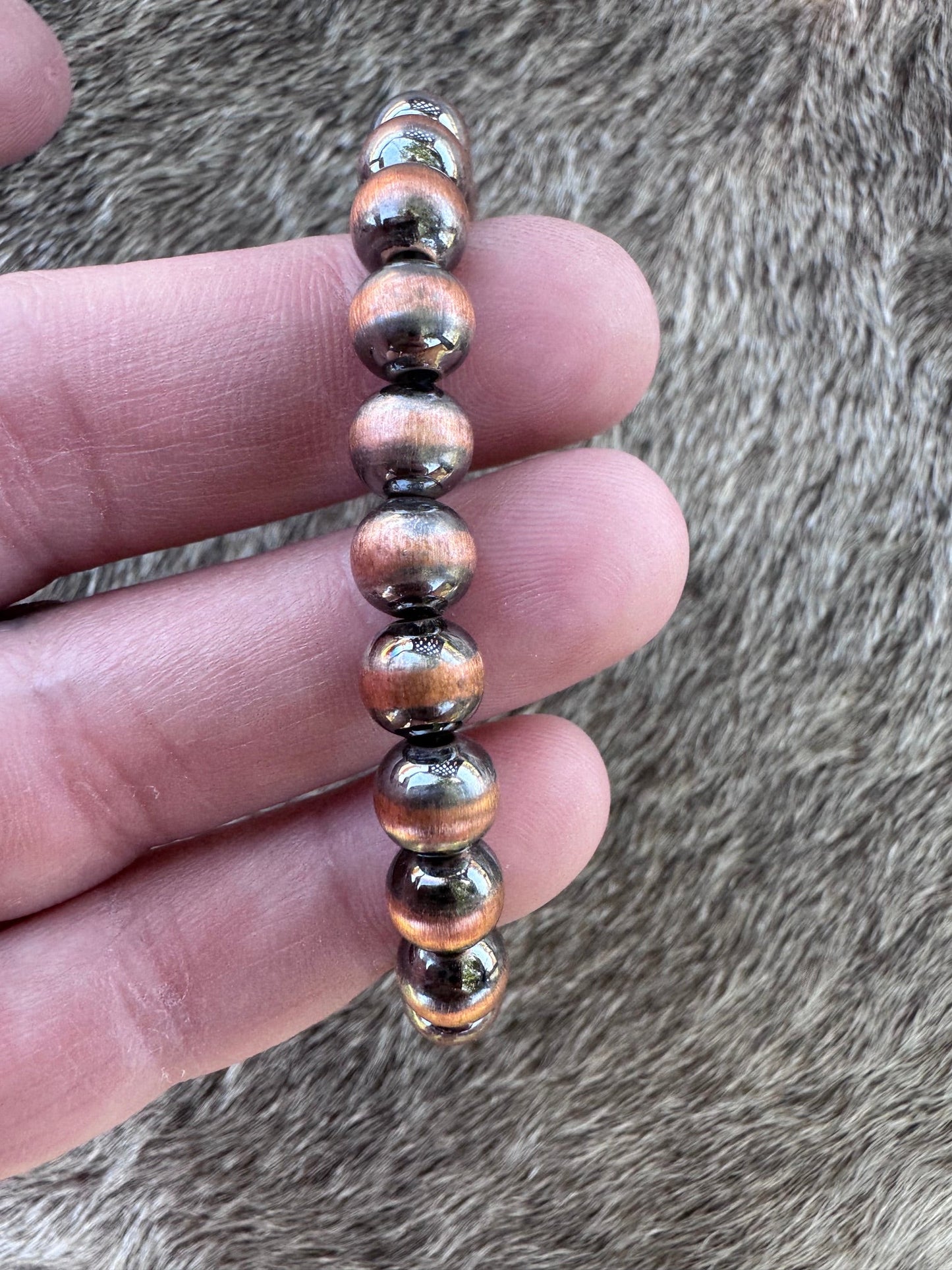 Handcrafted Copper 7mm Beaded Bracelet 7.5"