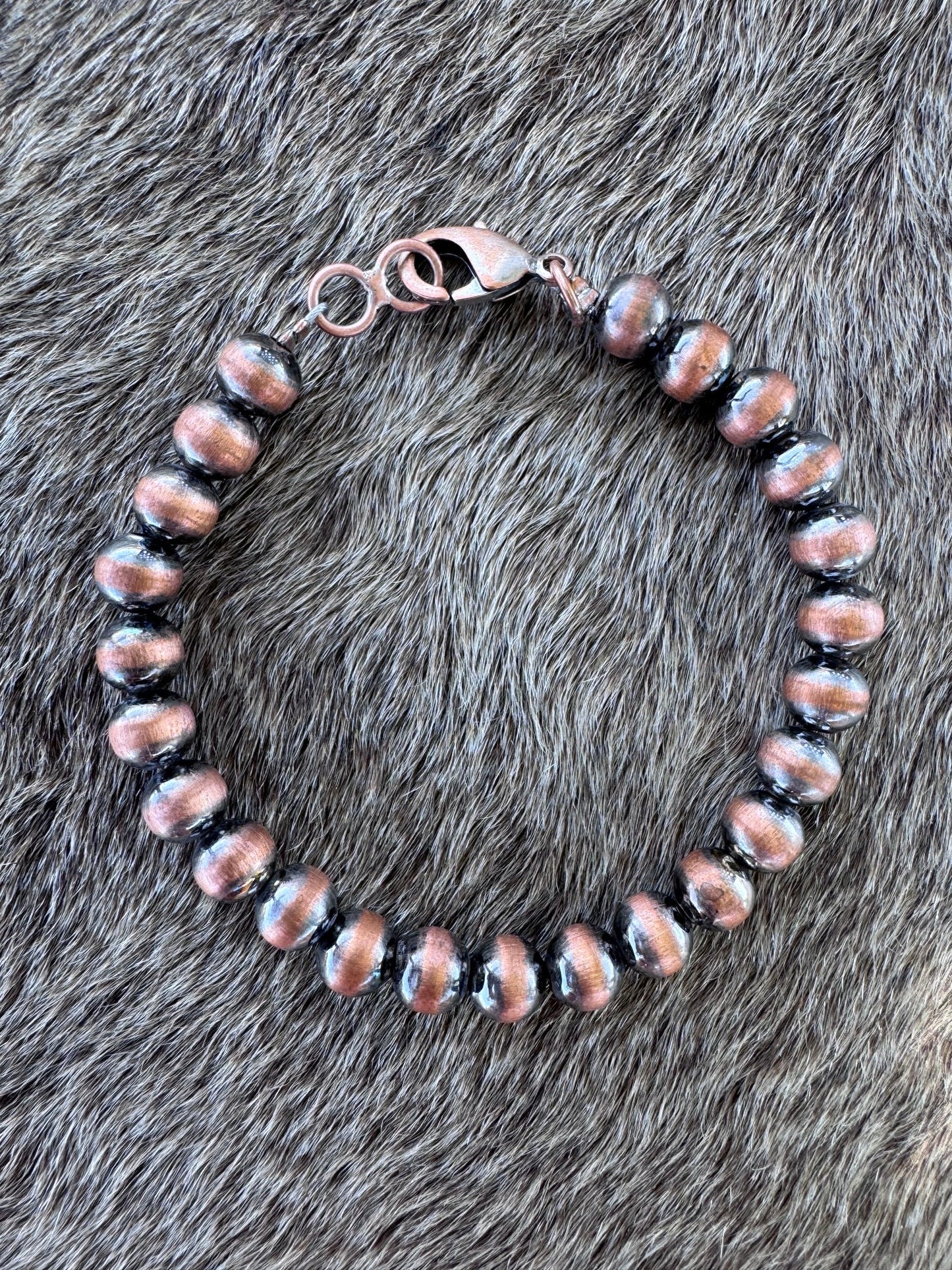 Handcrafted Copper 7mm Beaded Bracelet 7.5"