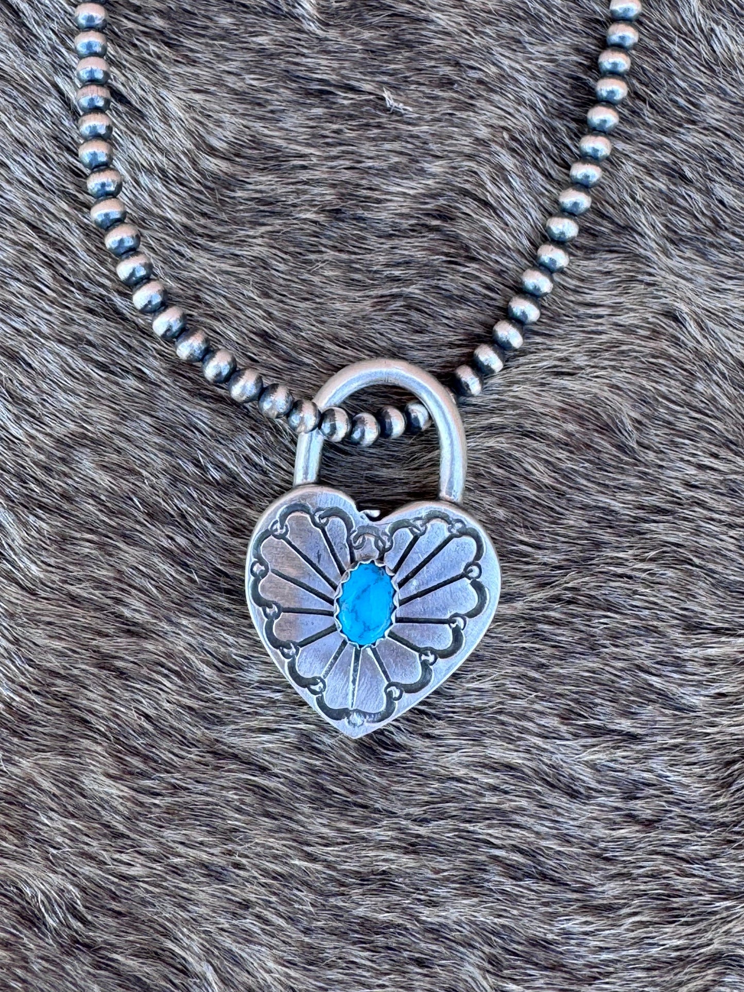 Handcrafted Kingman Turquoise & Sterling Silver Heart Locket Pendant by Patrick Yazzie