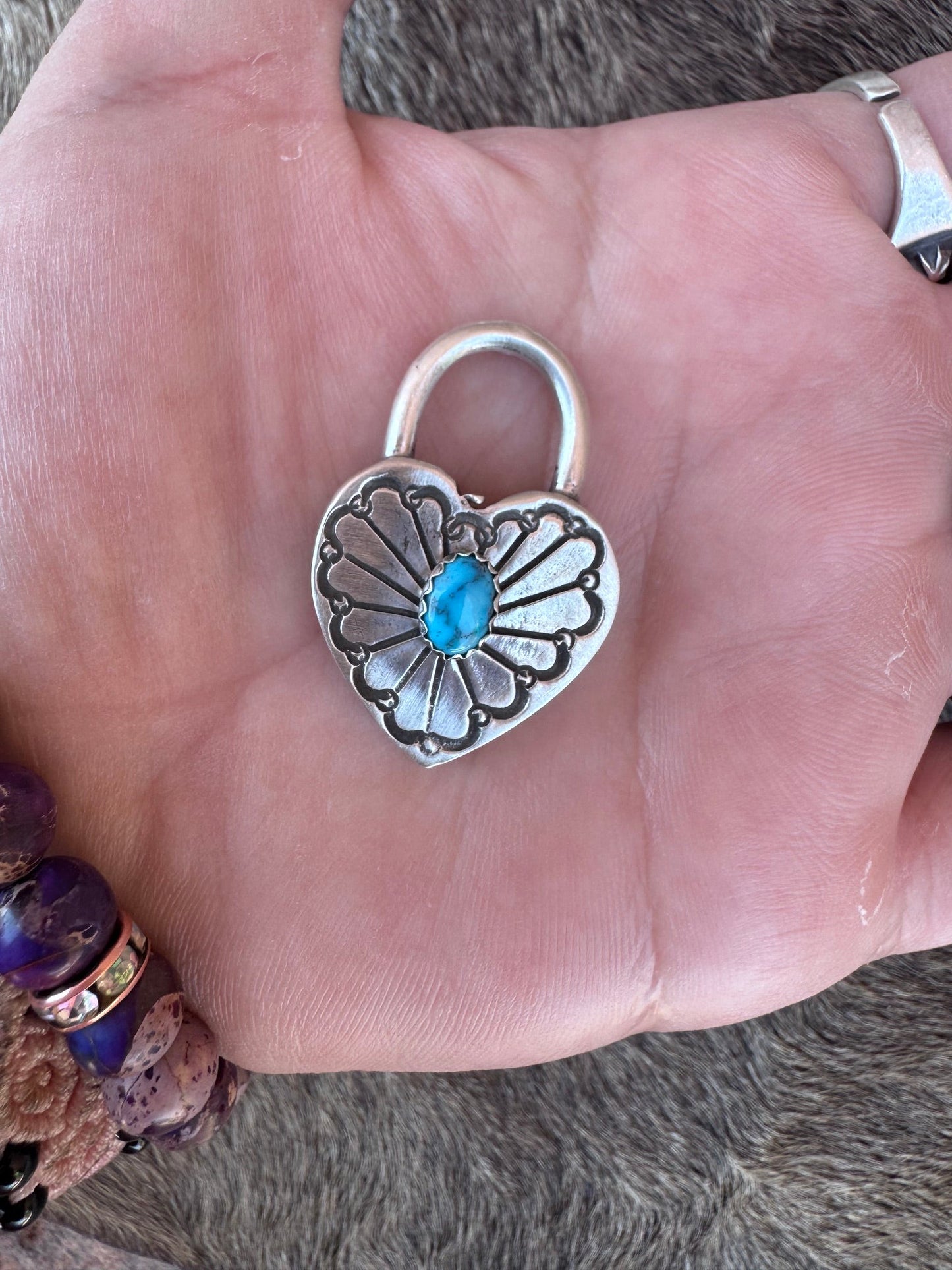 Handcrafted Kingman Turquoise & Sterling Silver Heart Locket Pendant by Patrick Yazzie