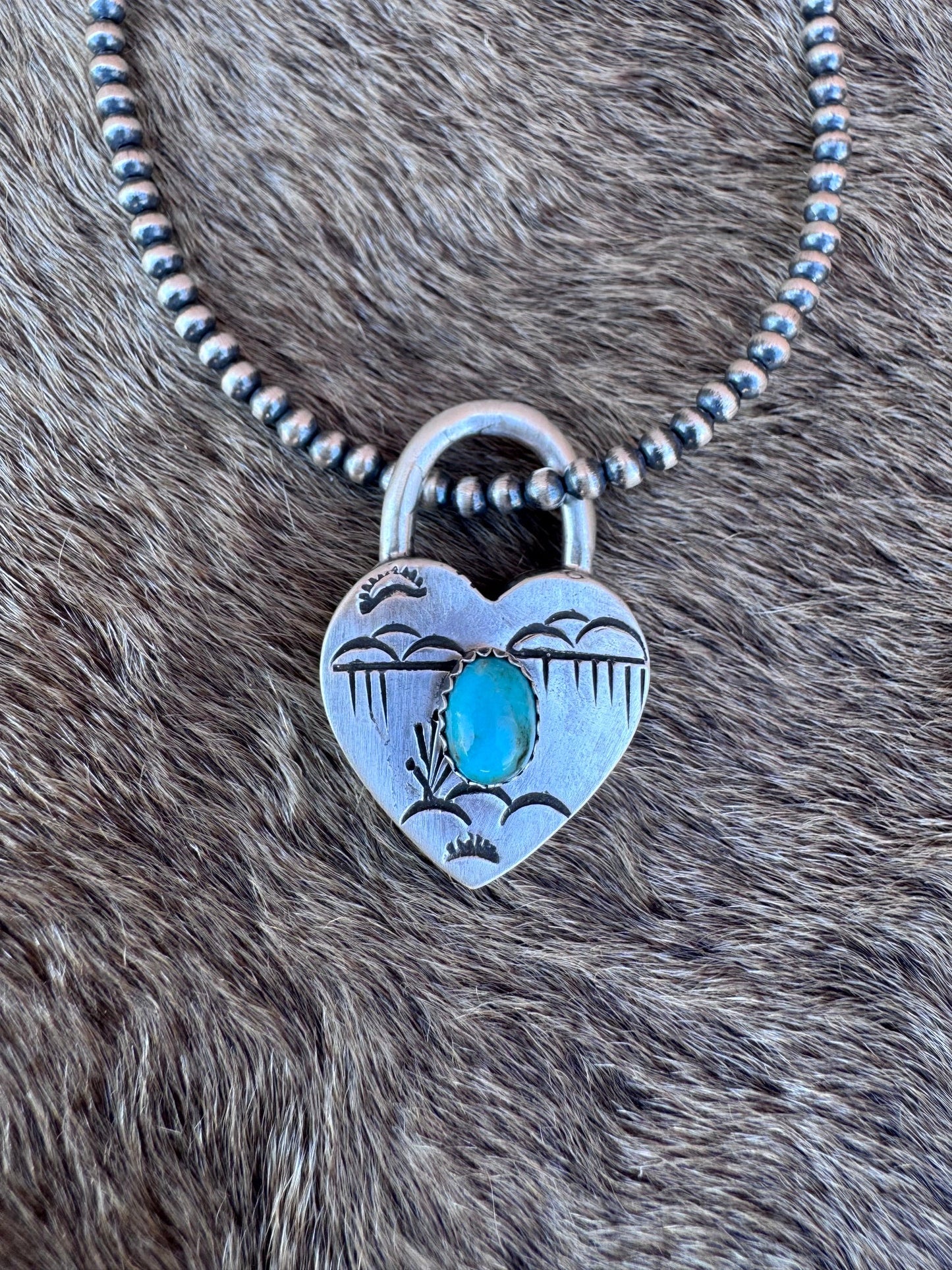 Handcrafted Kingman Turquoise & Sterling Silver Heart Locket Pendant by Patrick Yazzie