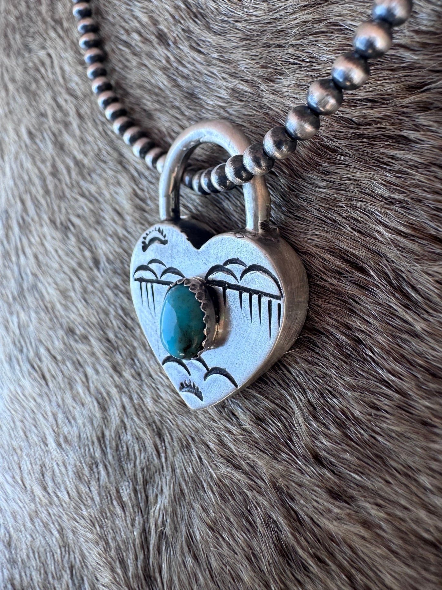 Handcrafted Kingman Turquoise & Sterling Silver Heart Locket Pendant by Patrick Yazzie