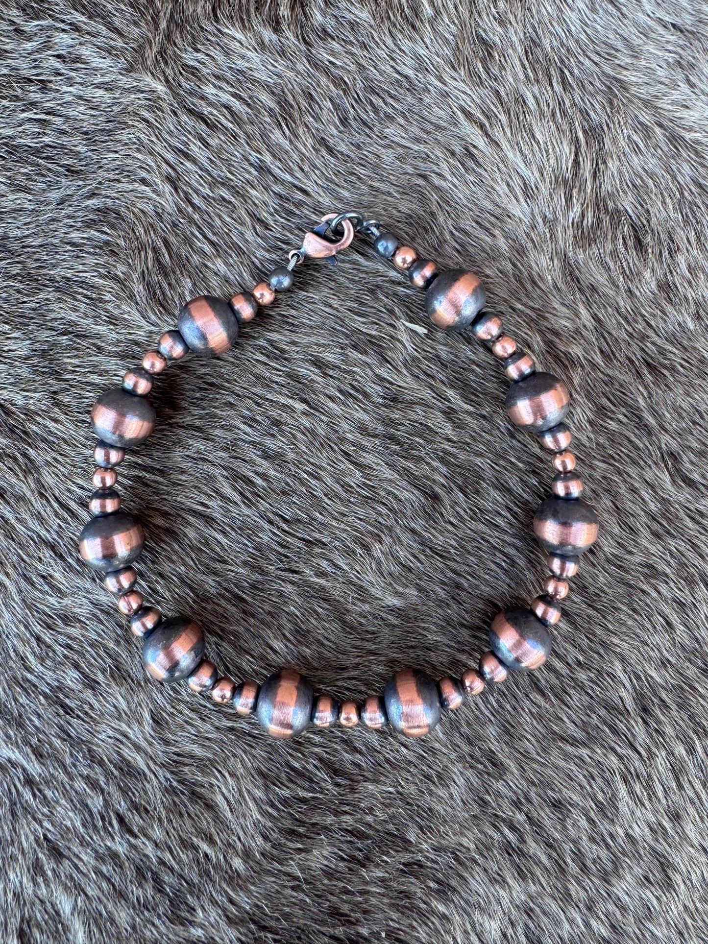 Handcrafted Copper 3-8mm Beaded  Bracelet 7.5"