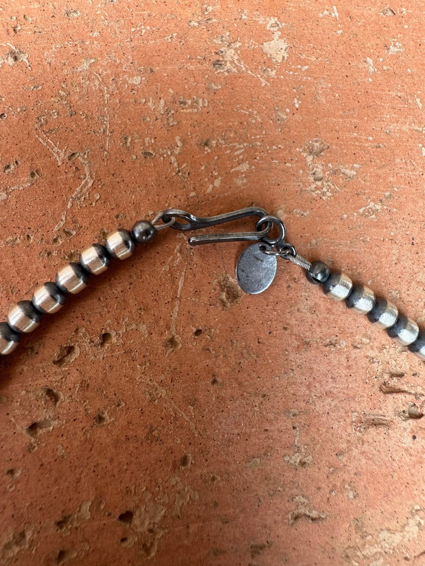 Handcrafted Kingman Turquoise &  Sterling Silver Heart 4mm Beaded Necklace