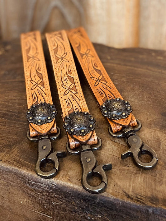 Tooled Leather Wristlet Keychain