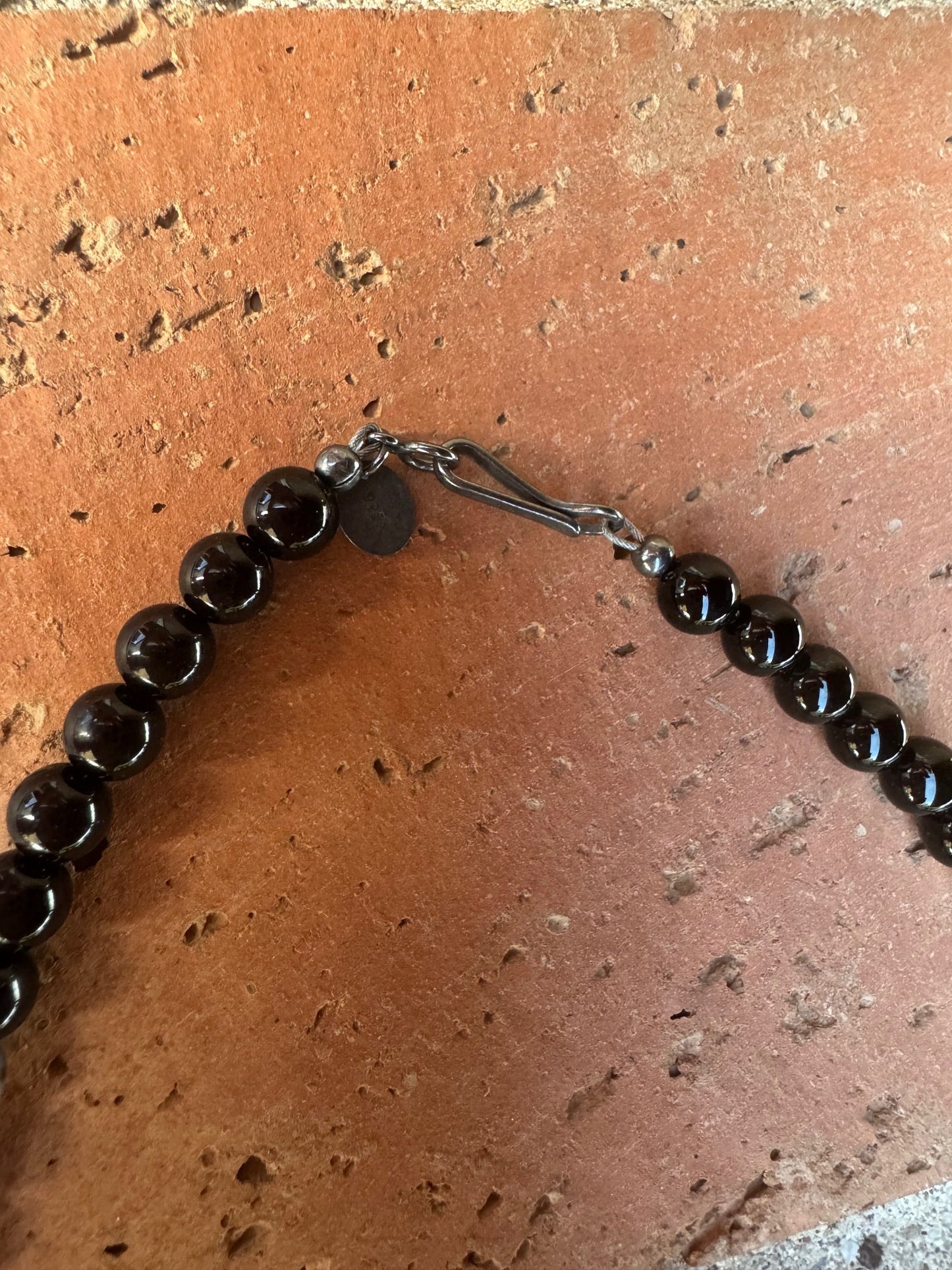 Handcrafted Sterling Silver Pearl & Black Onyx 6mm Beaded Necklace