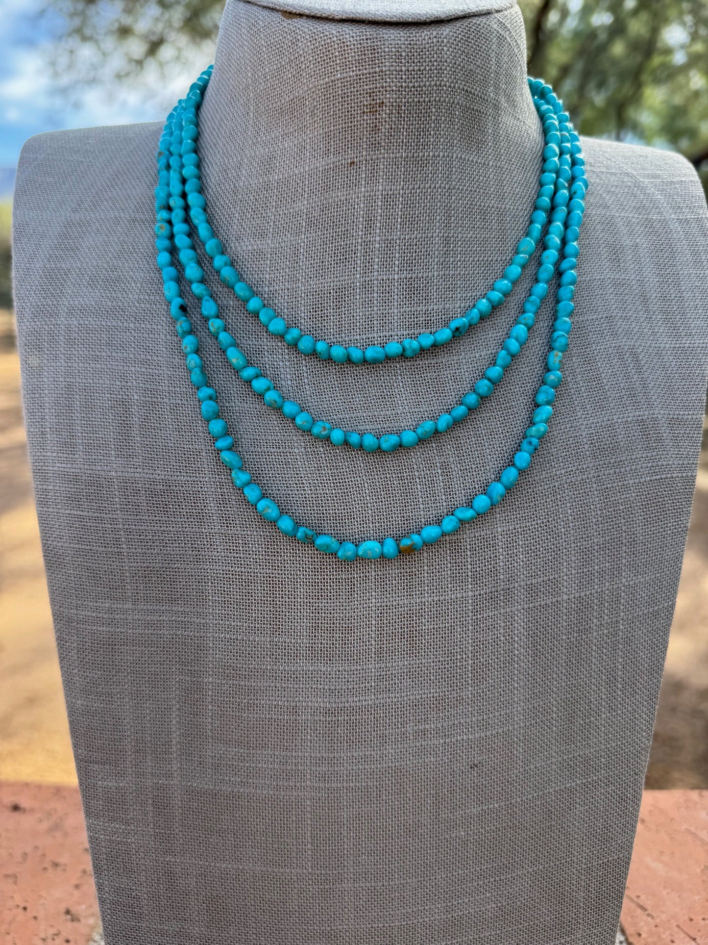 Handcrafted Blue Kingman Turquoise Sterling Silver Beaded Necklace