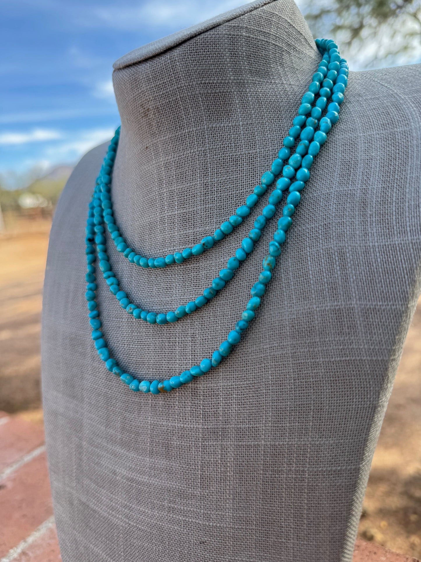Handcrafted Blue Kingman Turquoise Sterling Silver Beaded Necklace