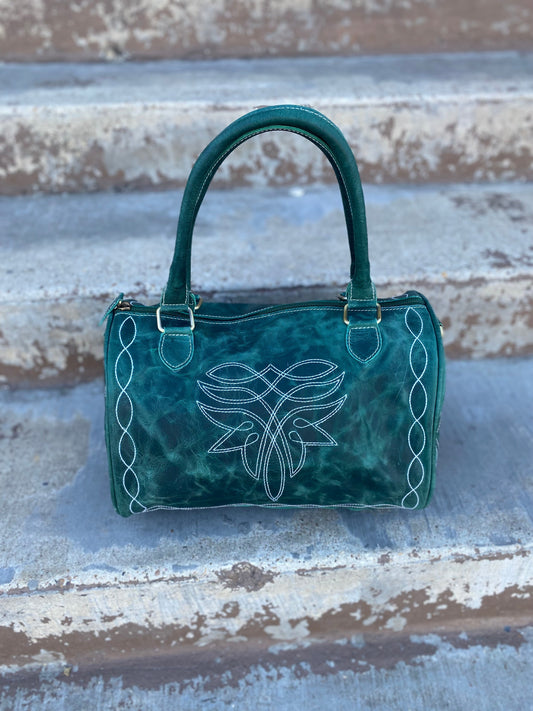 Mini Emerald Rustic Bluebell Leather Duffle Bag