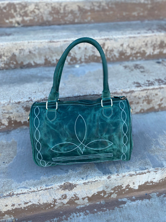 Mini Emerald Rustic BootStitch Leather Duffle Bag