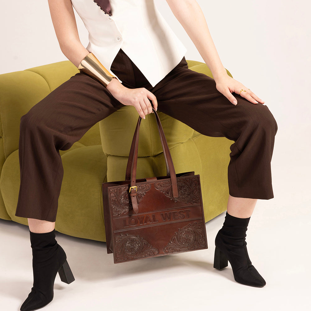 Loyal West Mivva Handtooled Medium Bag - Brunette Leather