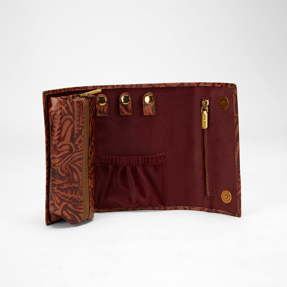 Loyal West CANYON JEWELERY CASE IN HAND FINISHED EMBOSSED LEATHER - BROWN