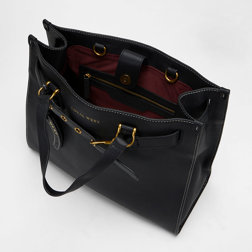 Loyal West STANDARD MEDIUM TOTE BAG IN CALFSKIN - BLACK