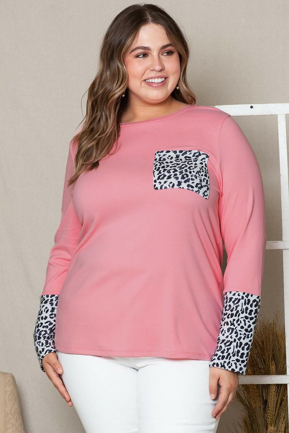 Leopard print sheer plus size tunic