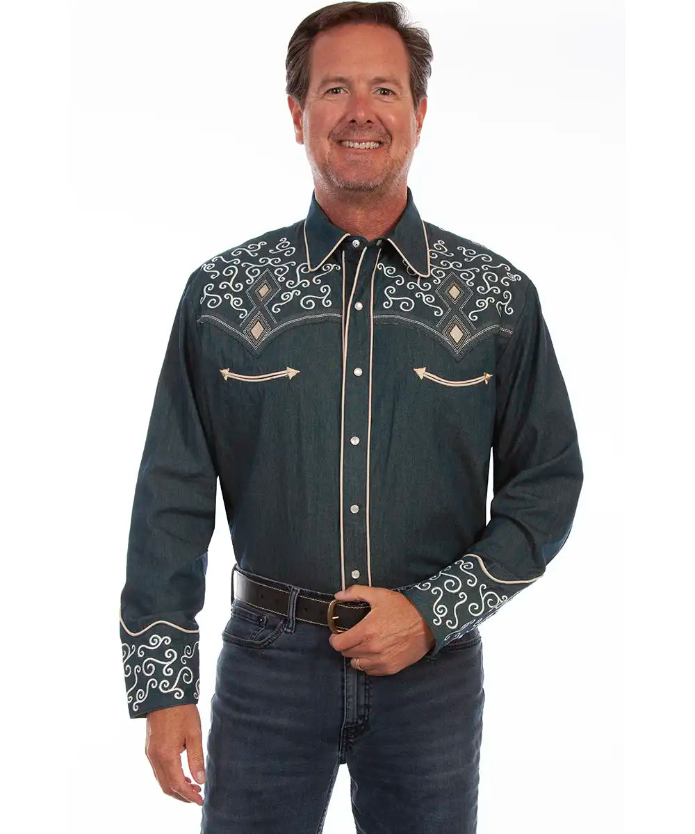Scully Diamondback Scroll - Embroidered Men's Western Shirt