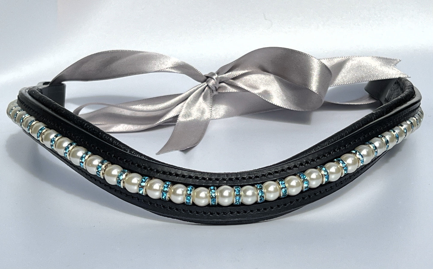 Pearl & Aqua Bling Browband - Quick Snap Loops