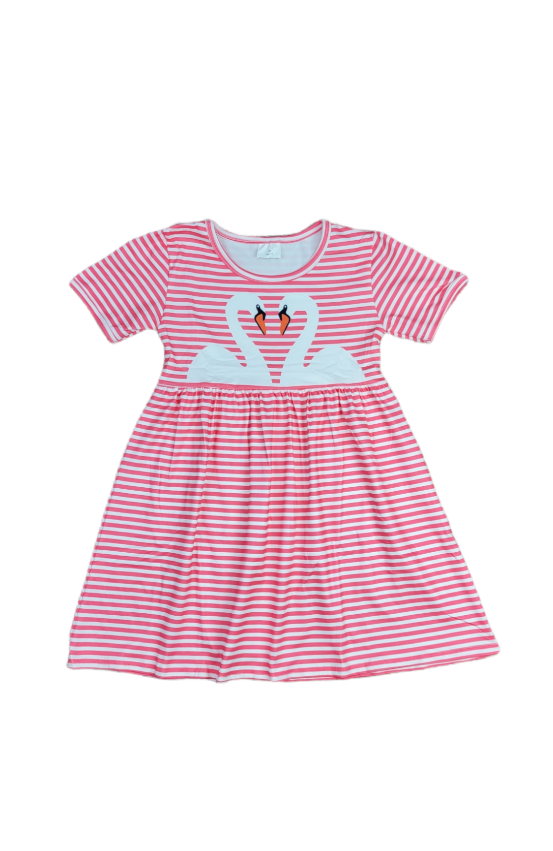 Striped Swan Short Sleeve Milk Silk Dress