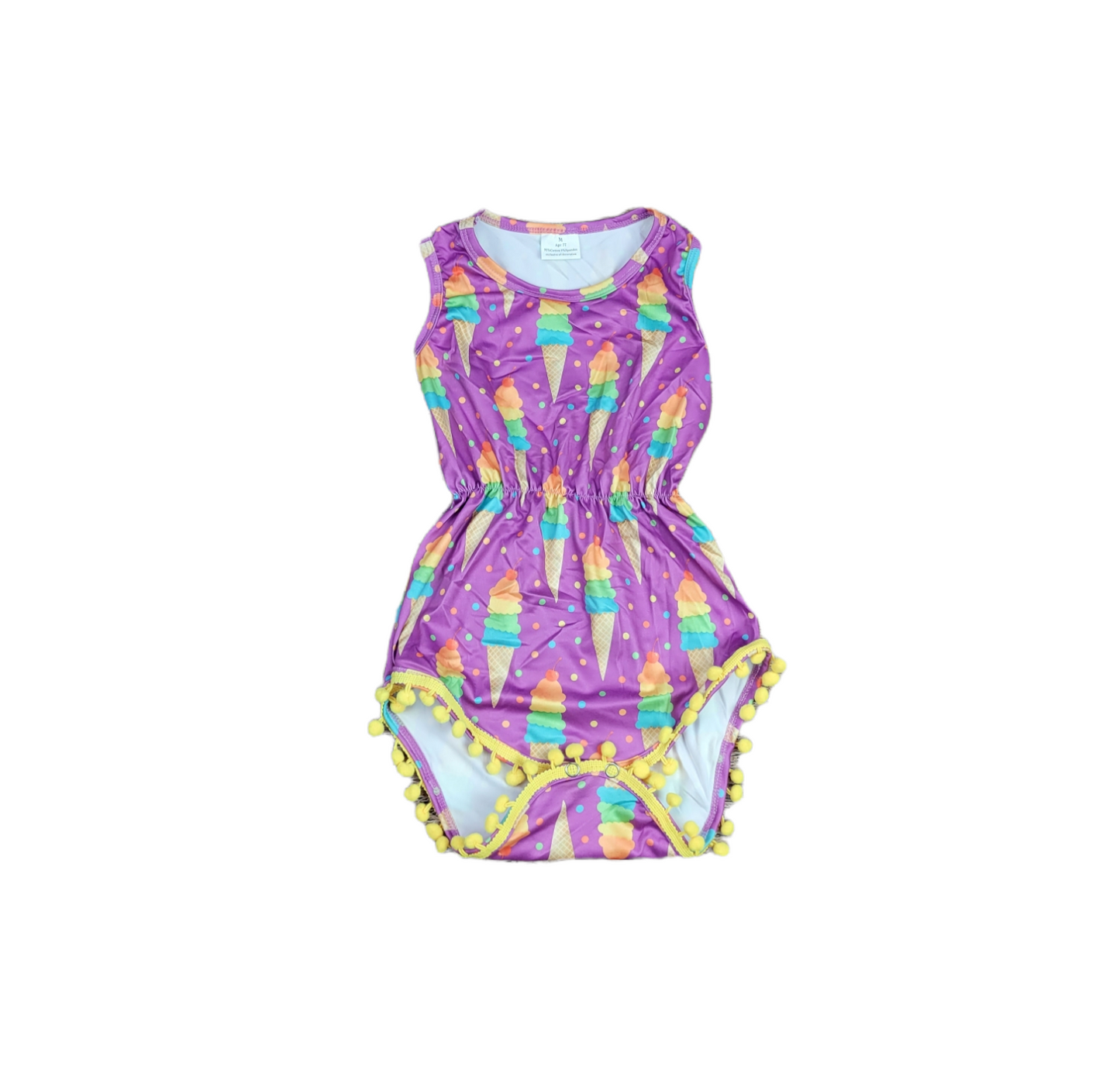 Ice Cream Milk Silk Pom Pom Romper