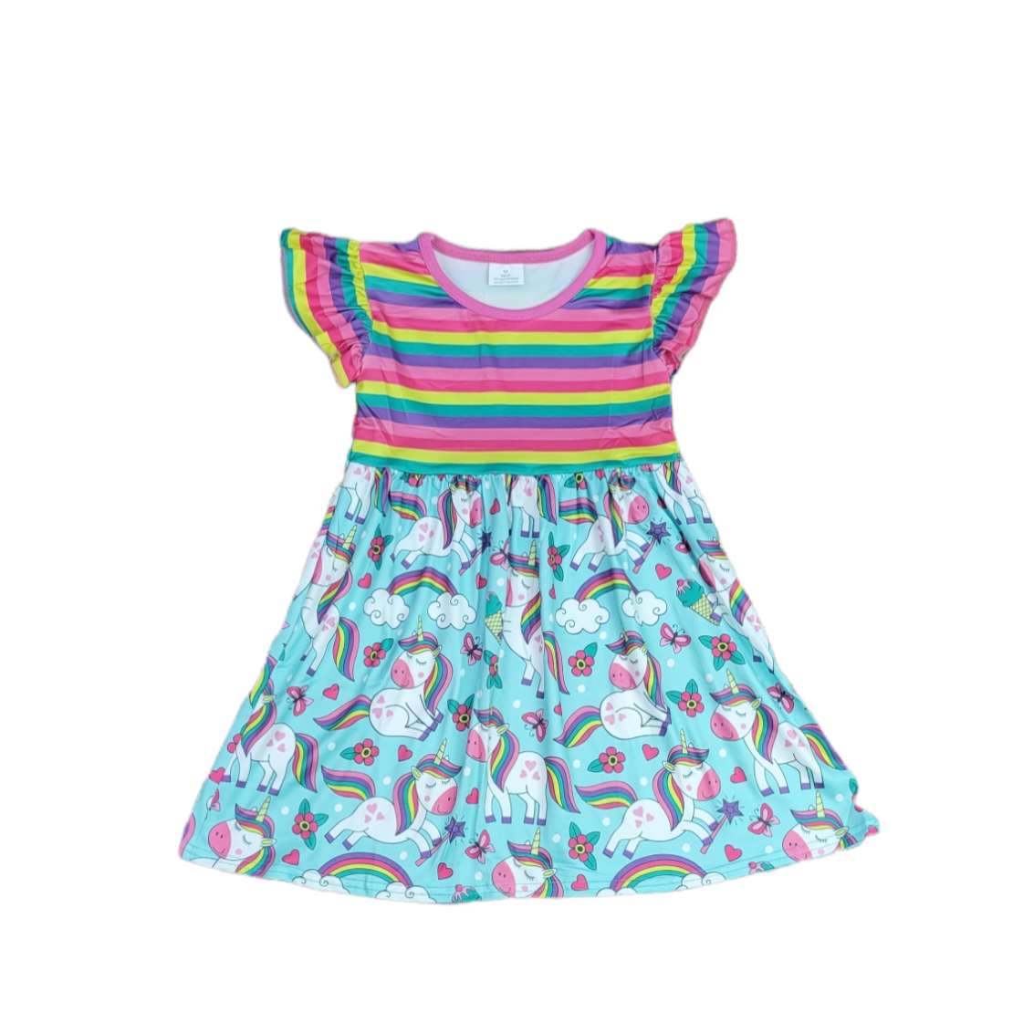 Rainbow Stripe Unicorn Long Flutter Milk Silk Dress
