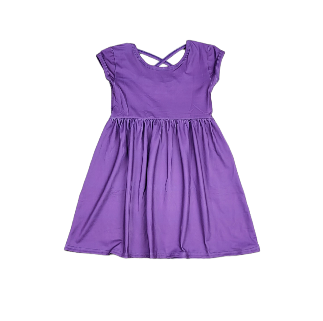 Purple Solid Short Sleeve Cross Back Milk Silk Dress