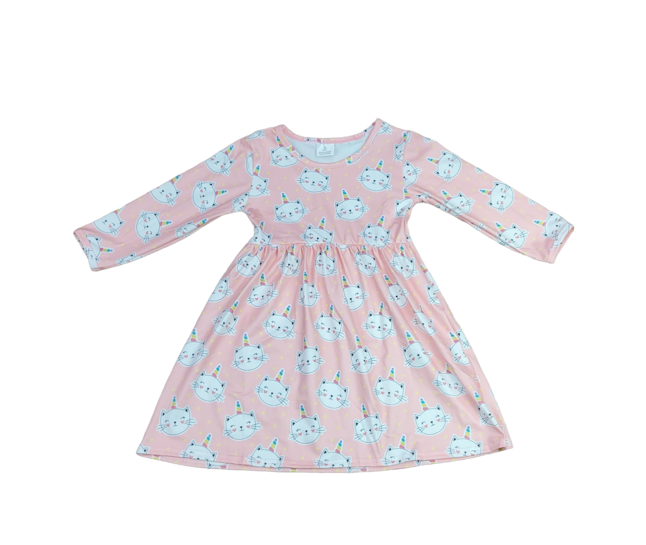 Kitty Unicorn Long Sleeve Milk Silk Dress