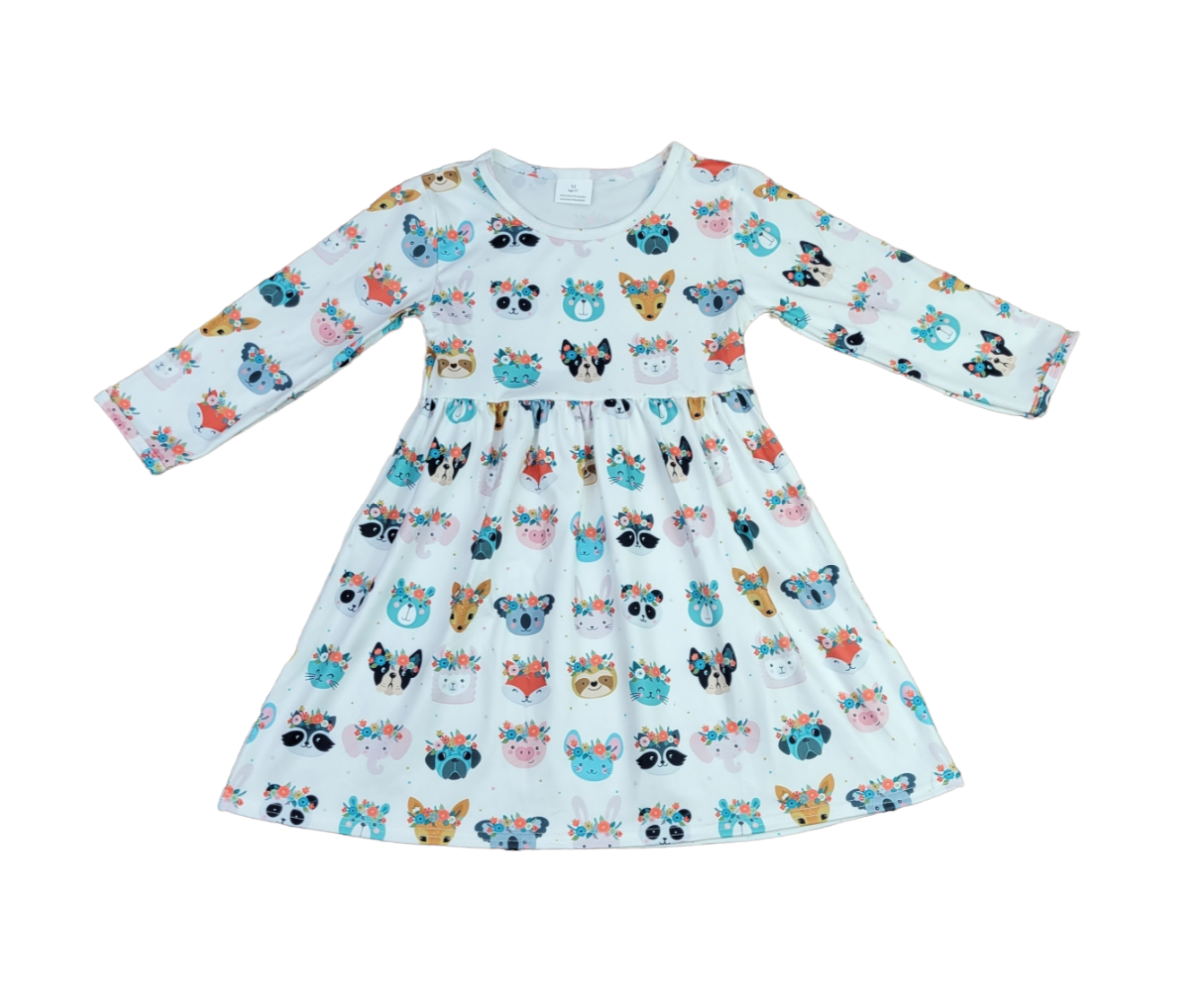 Flower Crown Critters Long Sleeve Milk Silk Dress