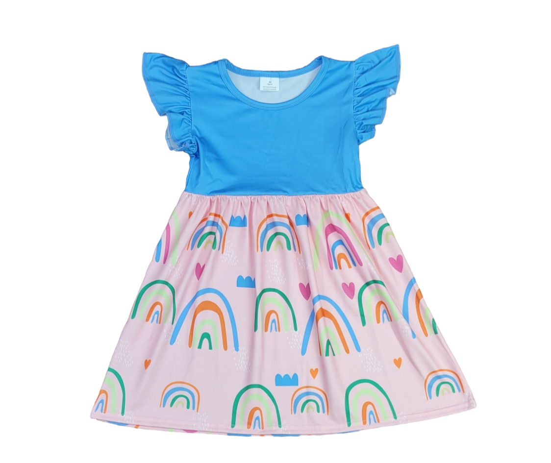 Blue Skies and Rainbows Long Flutter Milk Silk Dress