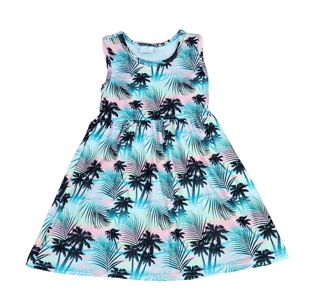 Palm Tree Racer Back Milk Silk Tank Dress
