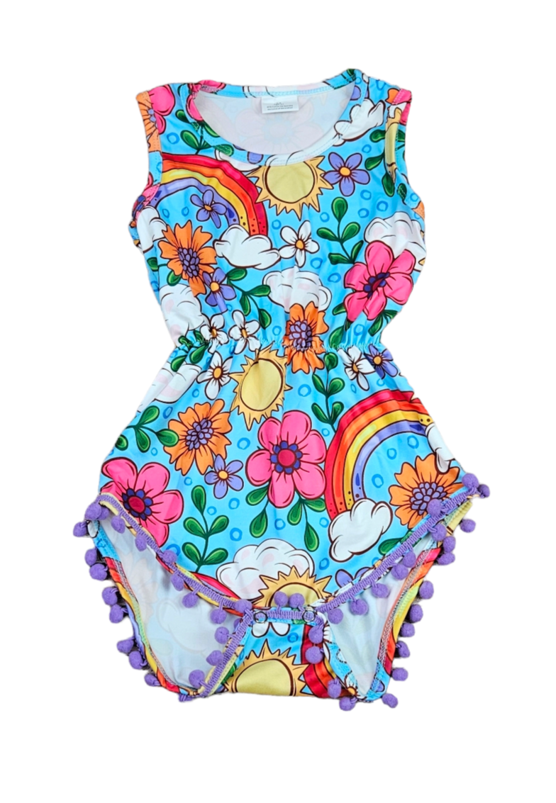 Rainbows and Sunshine Milk Silk Pom Pom Romper