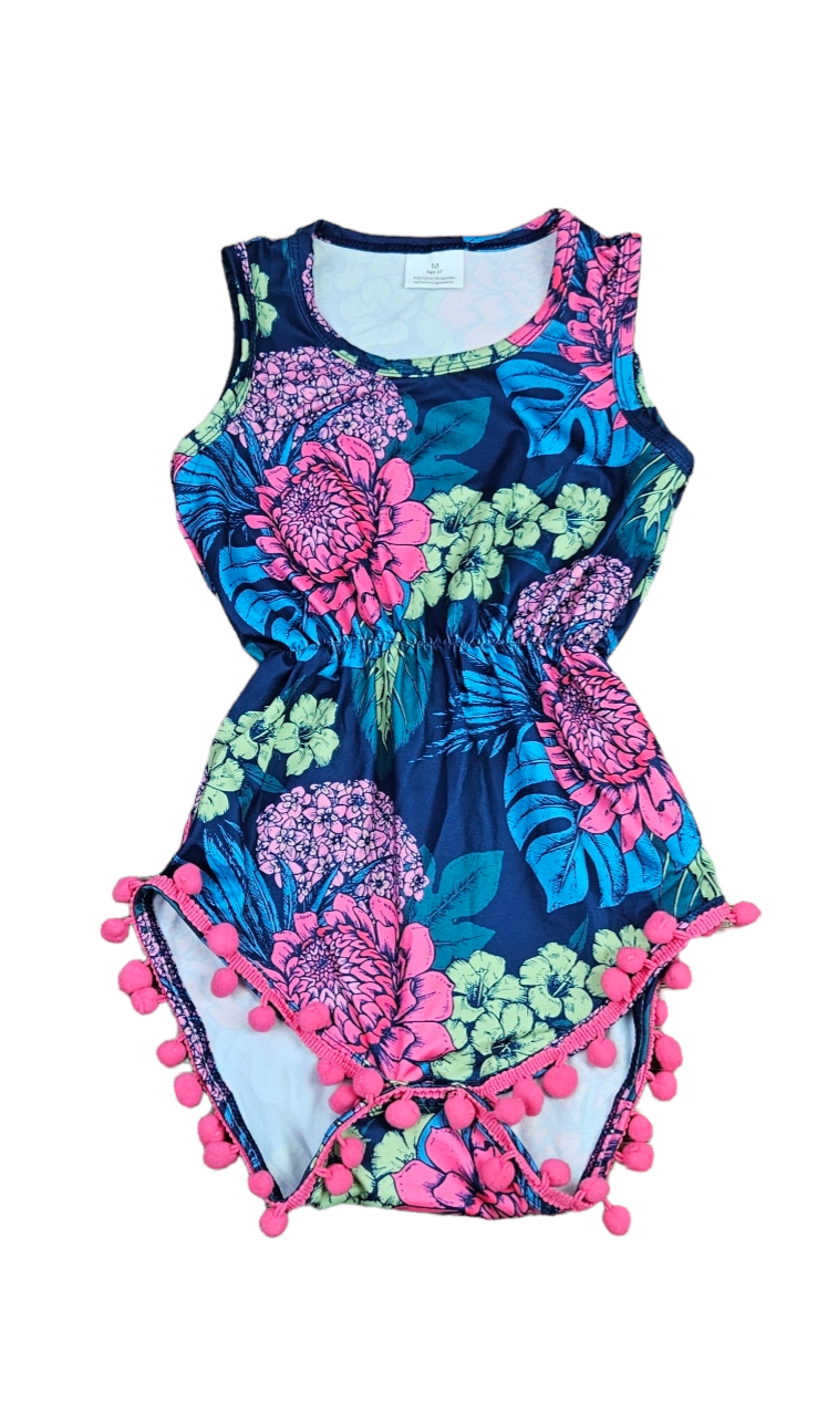 Tropical Paradise Milk Silk Pom Pom Romper