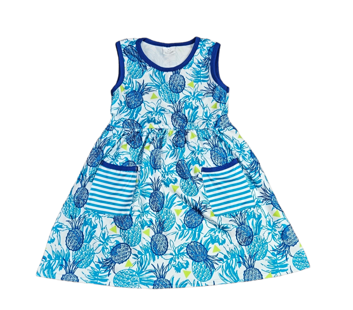 Teal Pineapple Milk Silk Pocket Tank Dress