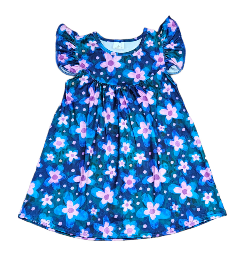 Dark Floral Milk Silk Flutter Dress