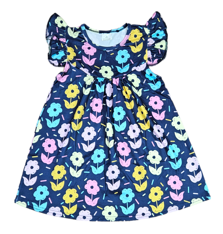 Flower Sprinkles Milk Silk Flutter Dress