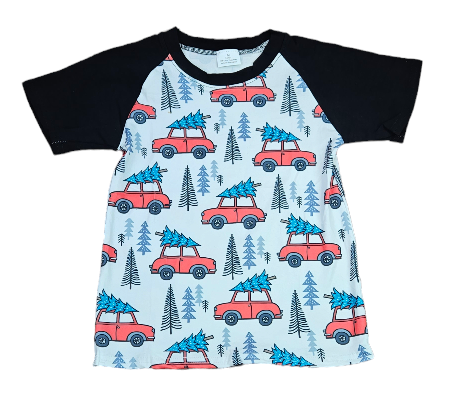 Christmas Car Short Sleeve Raglan