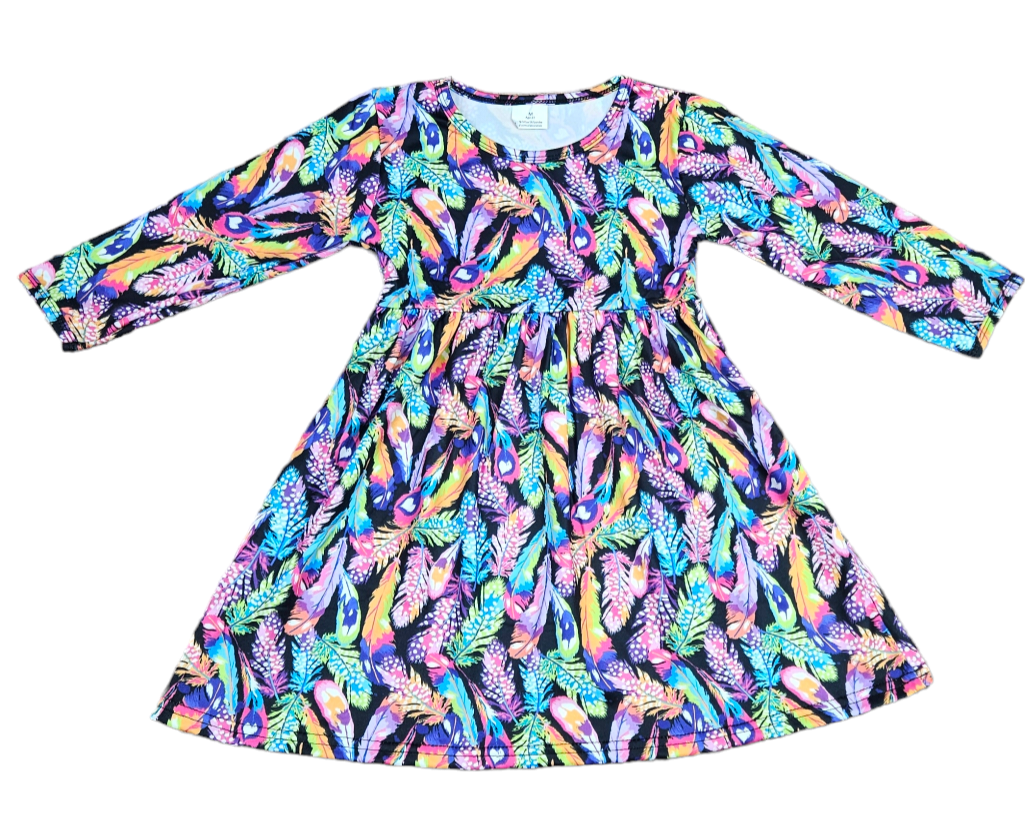 Bright Feather Long Sleeve Milk Silk Dress