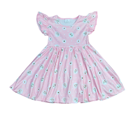 Pink Floral Milk Silk Twirl Dress