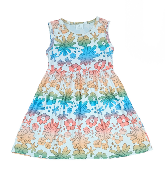 Summer Fun Floral Milk Silk Tank Dress