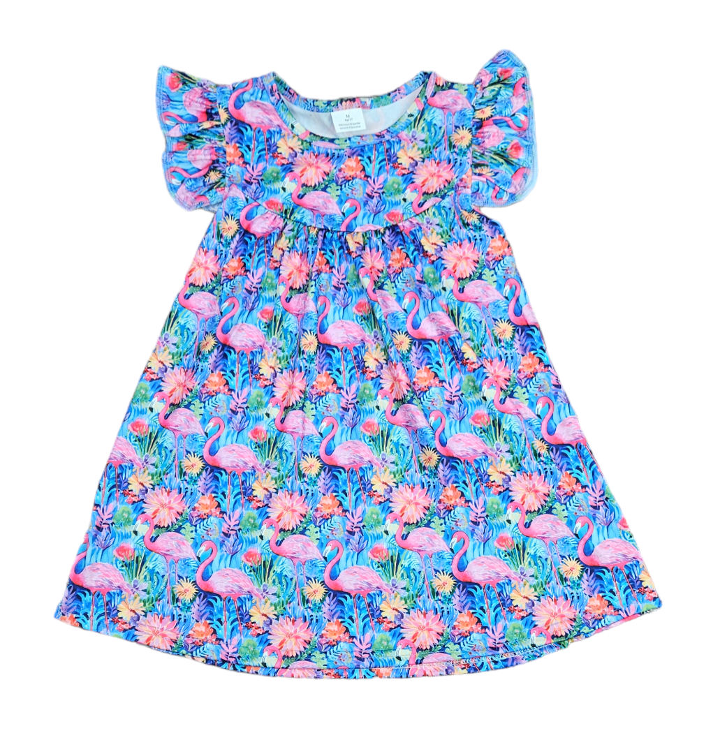 Tropical Flamingo Milk Silk Flutter Dress