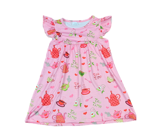 Tea Party Milk Silk Flutter Dress
