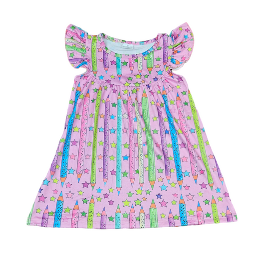 Bright Pencils Milk Silk Flutter Dress